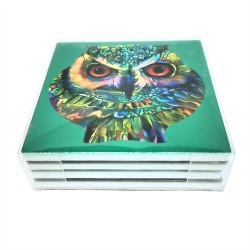 Ceramic Square Coasterin PVC Box-Owl 10x10cm
