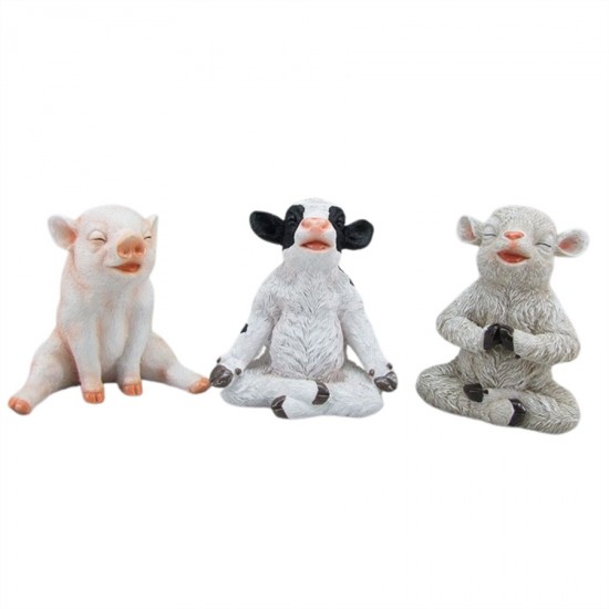 3/A Resin Yoga Statue Pig/Cow/Sheep 15x12.3x14.7cm