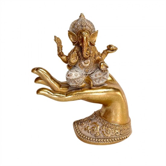 Resin Ganesh Sitting on Hand 18x8.8x22cm