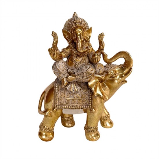 Resin Ganesh Sitting on Elephant 17x8.5x22.7cm